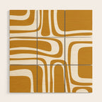 Palm Springs Midcentury Modern Abstract Pattern in Mustard Gold and White Wood Wall Art Gallery Image 1