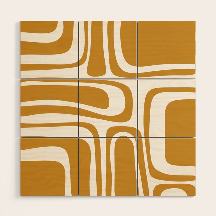 Palm Springs Midcentury Modern Abstract Pattern in Mustard Gold and White Wood Wall Art Gallery Image 1