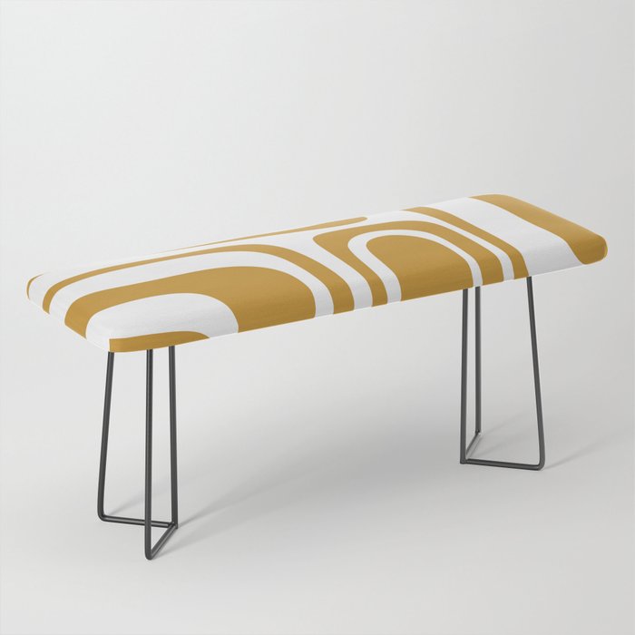 Palm Springs Midcentury Modern Abstract Pattern in Mustard Gold and White Bench Gallery Image 1