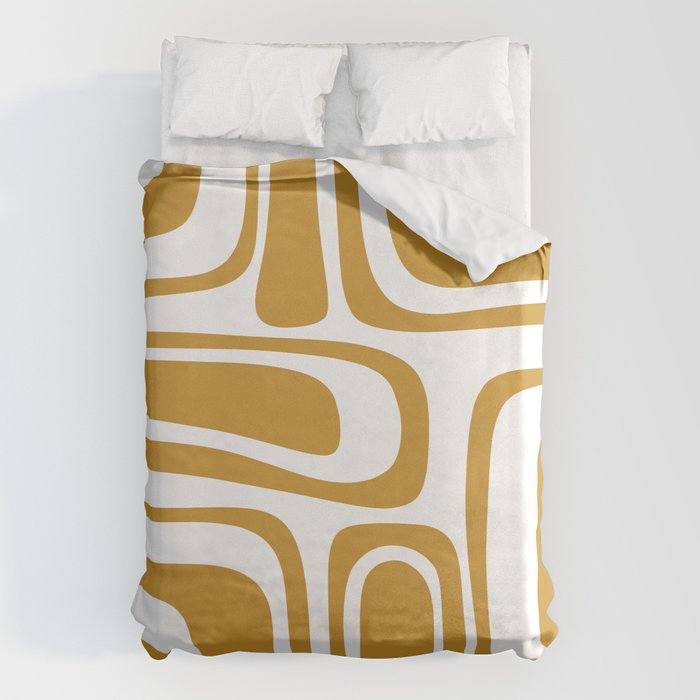 Palm Springs Midcentury Modern Abstract Pattern in Mustard Gold and White Duvet Cover Gallery Image 1
