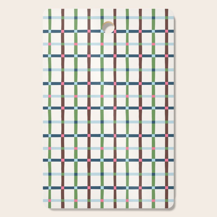 Windowpane Plaid Blue Green on Cream Cutting Board Gallery Image 1