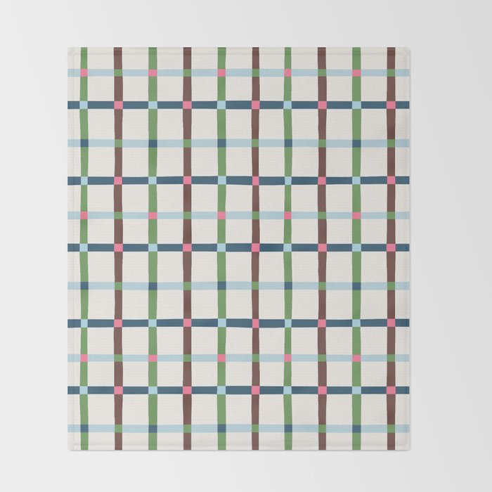 Windowpane Plaid Blue Green on Cream Throw Blanket Gallery Image 2