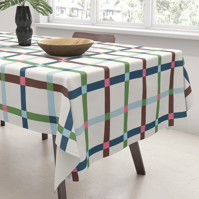 Windowpane Plaid Blue Green on Cream Tablecloth Gallery Image 3