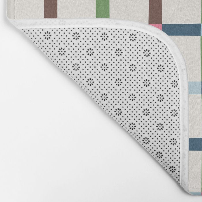 Windowpane Plaid Blue Green on Cream Bath Mat Gallery Image 2