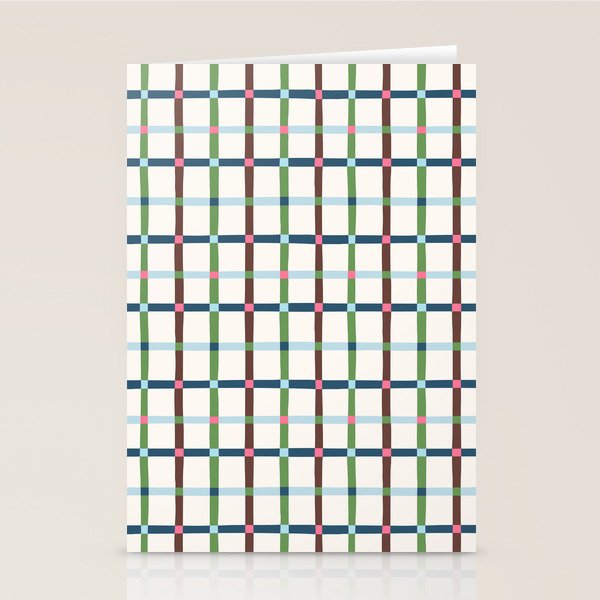 Windowpane Plaid Blue Green on Cream Stationery Card Gallery Image 2