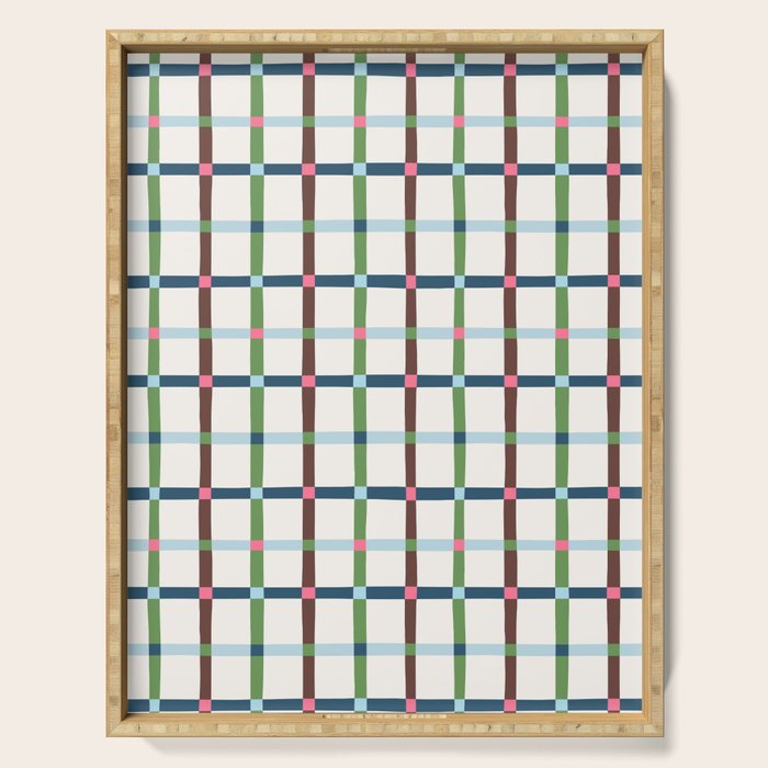 Windowpane Plaid Blue Green on Cream Serving Tray Gallery Image 1