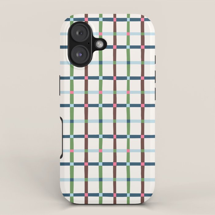 Windowpane Plaid Blue Green on Cream iPhone Case Gallery Image 1