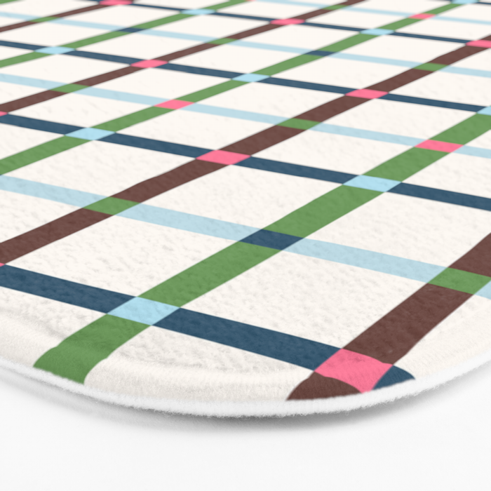 Windowpane Plaid Blue Green on Cream Bath Mat Gallery Image 3