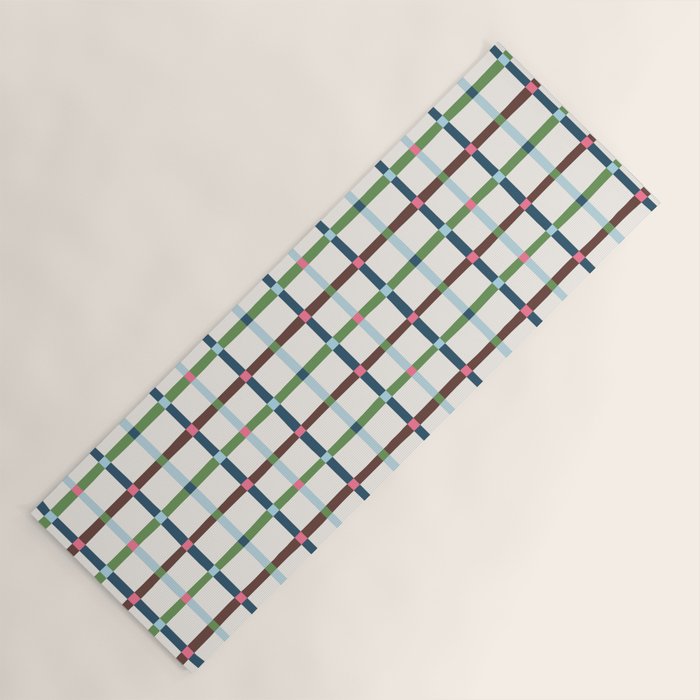 Windowpane Plaid Blue Green on Cream Yoga Mat Gallery Image 1