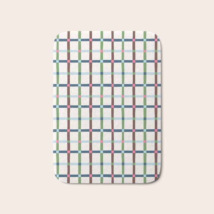 Windowpane Plaid Blue Green on Cream Bath Mat Gallery Image 1