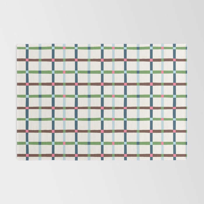 Windowpane Plaid Blue Green on Cream Rug Gallery Image 2