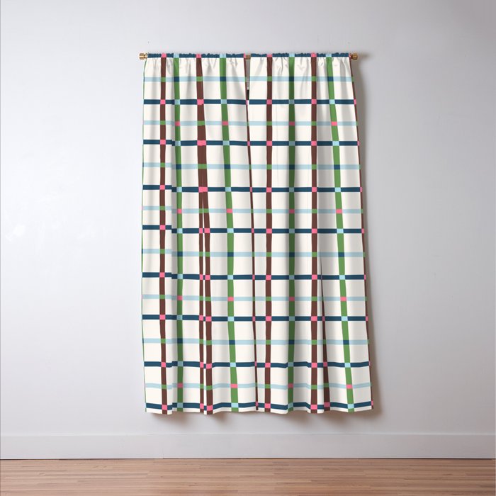 Windowpane Plaid Blue Green on Cream Window Curtain Gallery Image 3