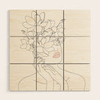 Minimal Line Art Woman with Magnolia Wood Wall Art Gallery Image 1