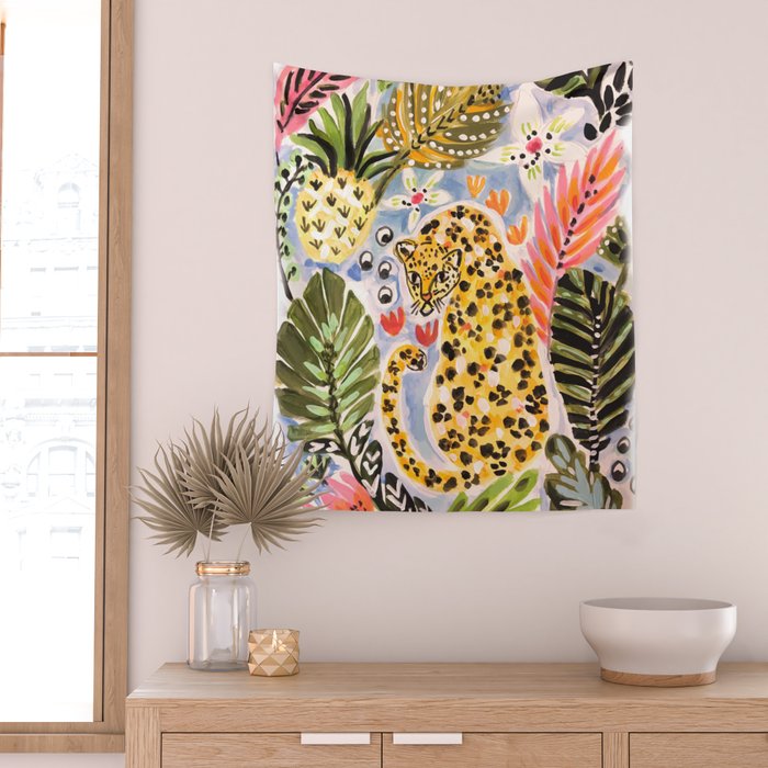 Tiger Leopard by Karen Fields Wall Tapestry Gallery Image 2