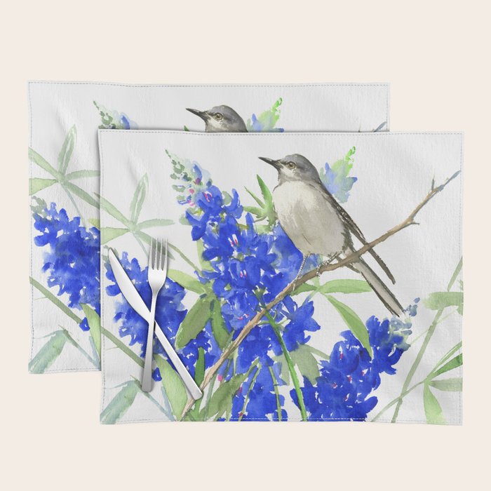 Texas State Bird and Flower, Mockingbird and Bluebonnet Placemat Gallery Image 1
