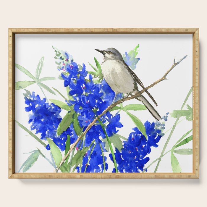 Texas State Bird and Flower, Mockingbird and Bluebonnet Serving Tray Gallery Image 1
