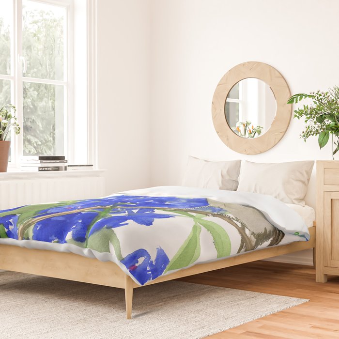 Texas State Bird and Flower, Mockingbird and Bluebonnet Duvet Cover Gallery Image 2