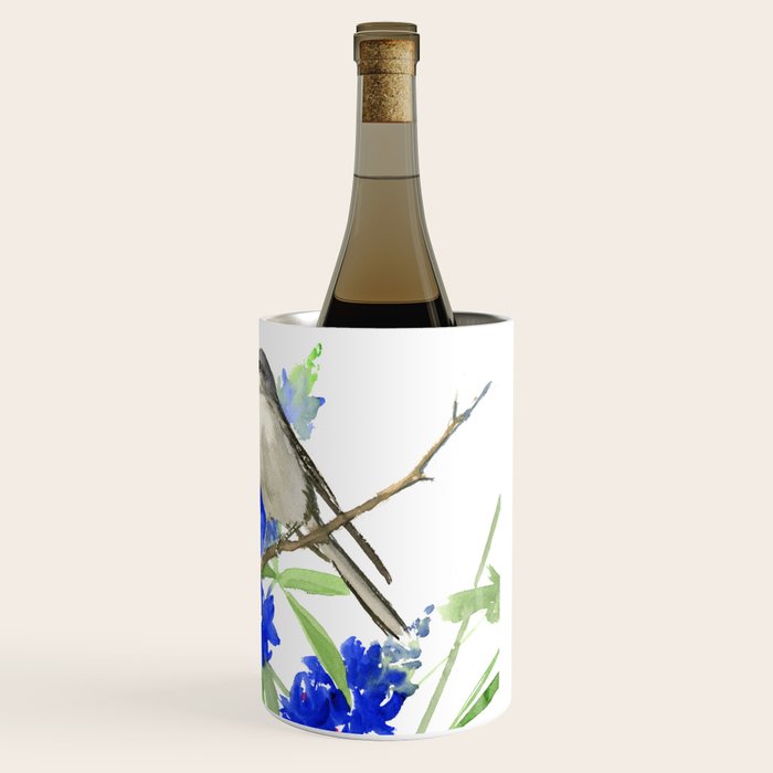 Texas State Bird and Flower, Mockingbird and Bluebonnet Wine Chiller Gallery Image 3