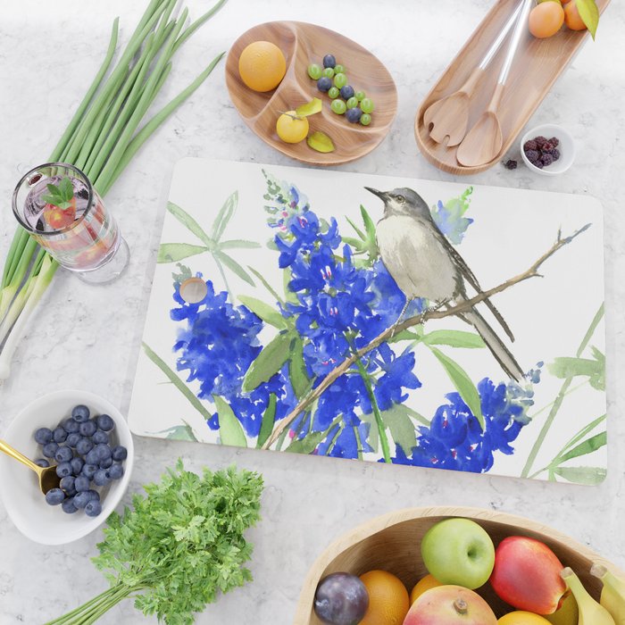 Texas State Bird and Flower, Mockingbird and Bluebonnet Cutting Board Gallery Image 2
