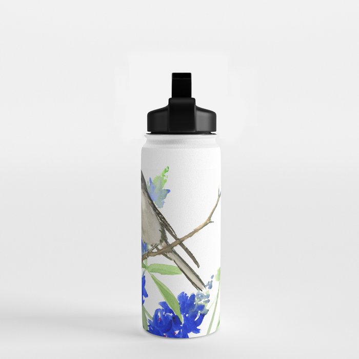 Texas State Bird and Flower, Mockingbird and Bluebonnet Water Bottle Gallery Image 2