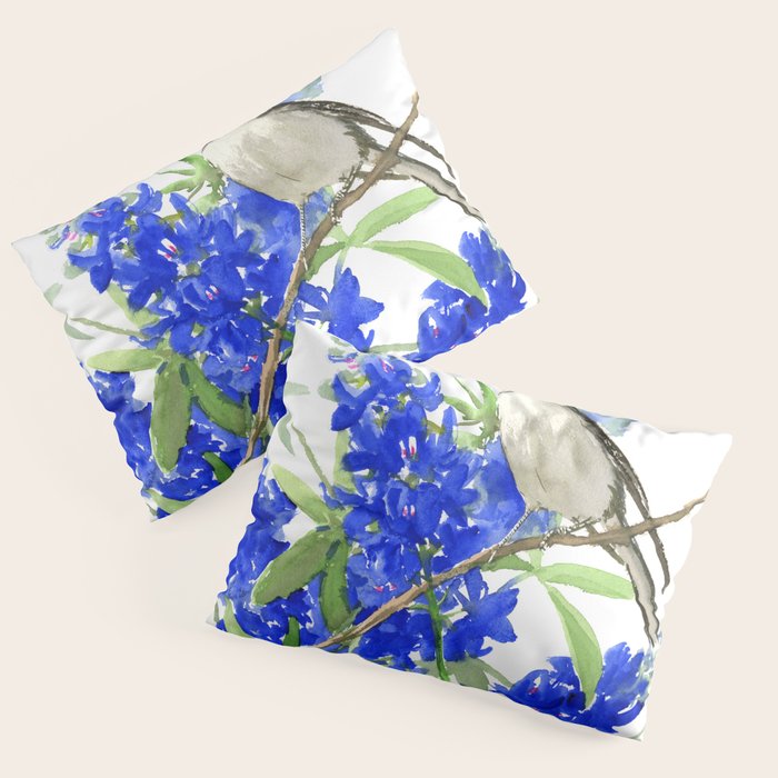 Texas State Bird and Flower, Mockingbird and Bluebonnet Pillow Sham Gallery Image 1
