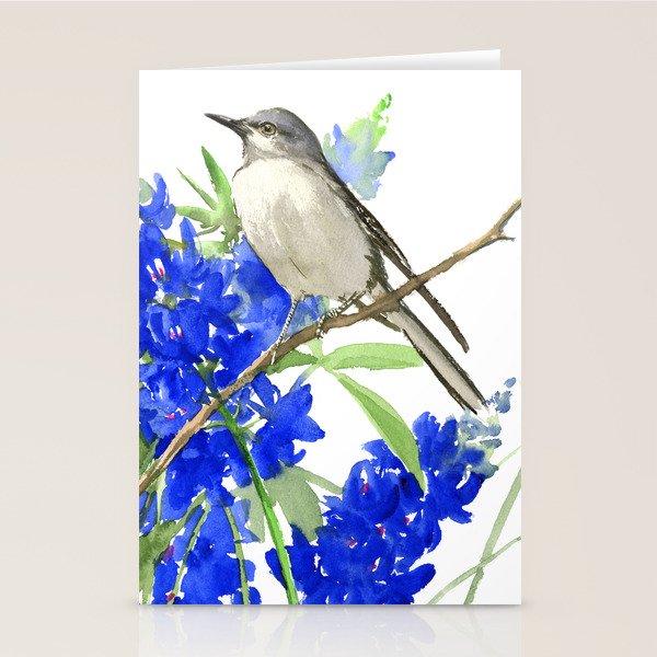 Texas State Bird and Flower, Mockingbird and Bluebonnet Stationery Card Gallery Image 2