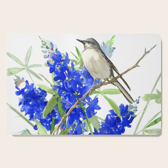 Texas State Bird and Flower, Mockingbird and Bluebonnet Cutting Board Gallery Image 1