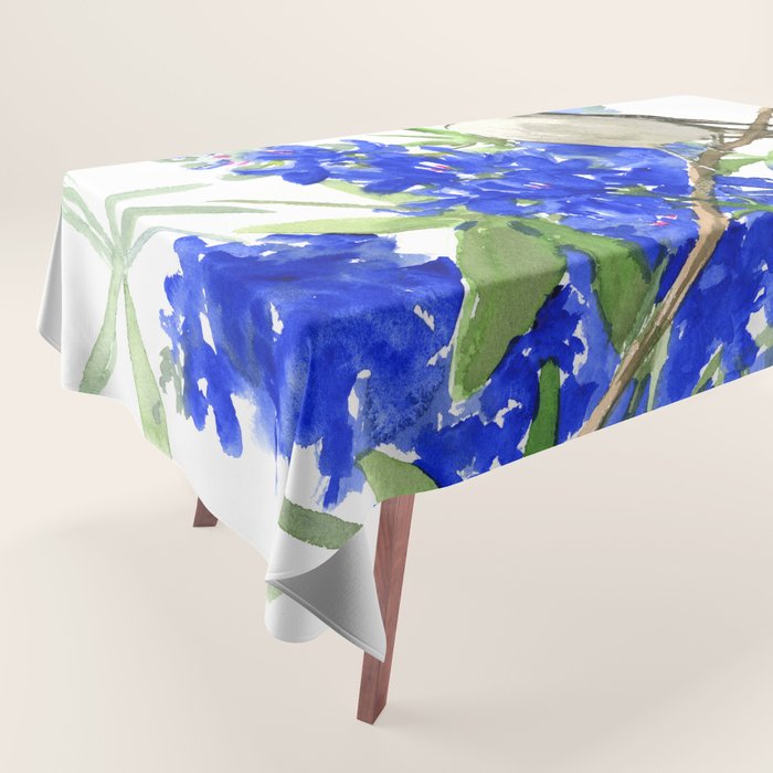 Texas State Bird and Flower, Mockingbird and Bluebonnet Tablecloth Gallery Image 1