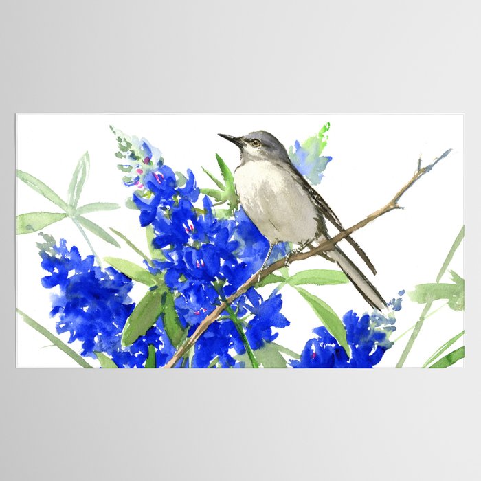 Texas State Bird and Flower, Mockingbird and Bluebonnet Tablecloth Gallery Image 2