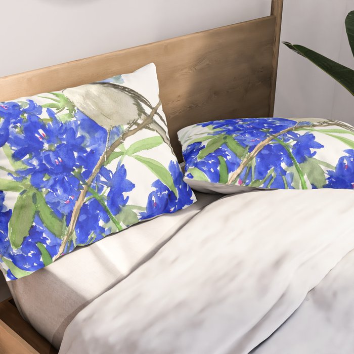 Texas State Bird and Flower, Mockingbird and Bluebonnet Pillow Sham Gallery Image 2