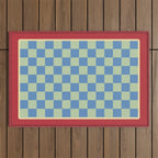 Blue and Light Green Checkerboard Pattern Outdoor Rug Gallery Image 1