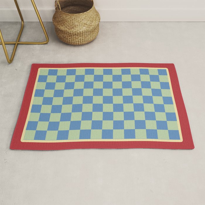 Blue and Light Green Checkerboard Pattern Rug Gallery Image 1