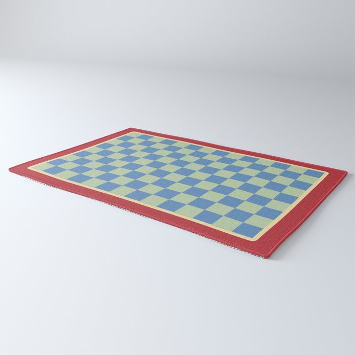 Blue and Light Green Checkerboard Pattern Rug Gallery Image 3