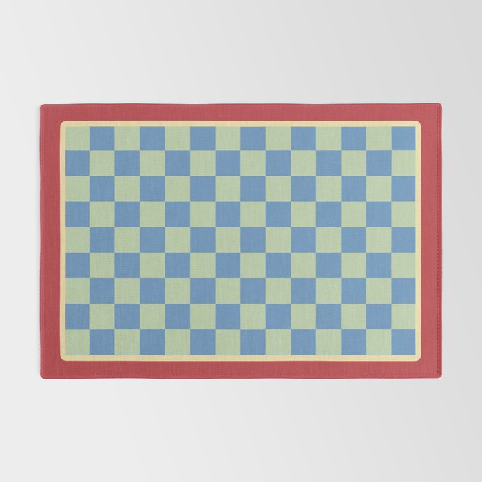 Blue and Light Green Checkerboard Pattern Rug Gallery Image 2