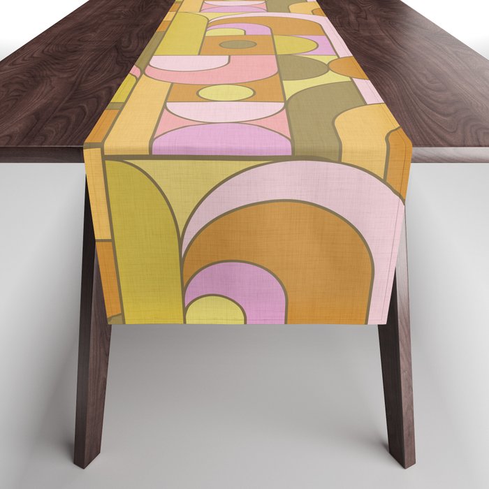 Abstract Bauhaus Shapes pink gold and olive green Table Runner Gallery Image 1