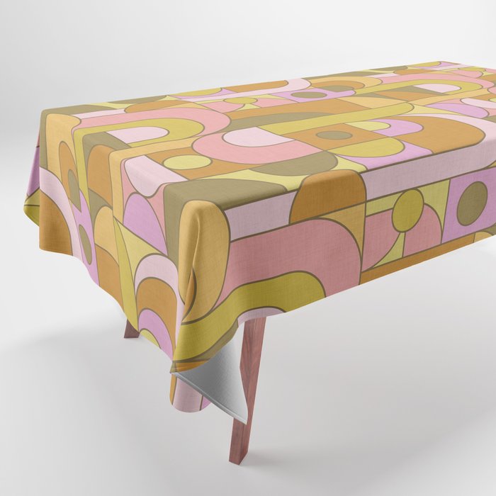 Abstract Bauhaus Shapes pink gold and olive green Tablecloth Gallery Image 1
