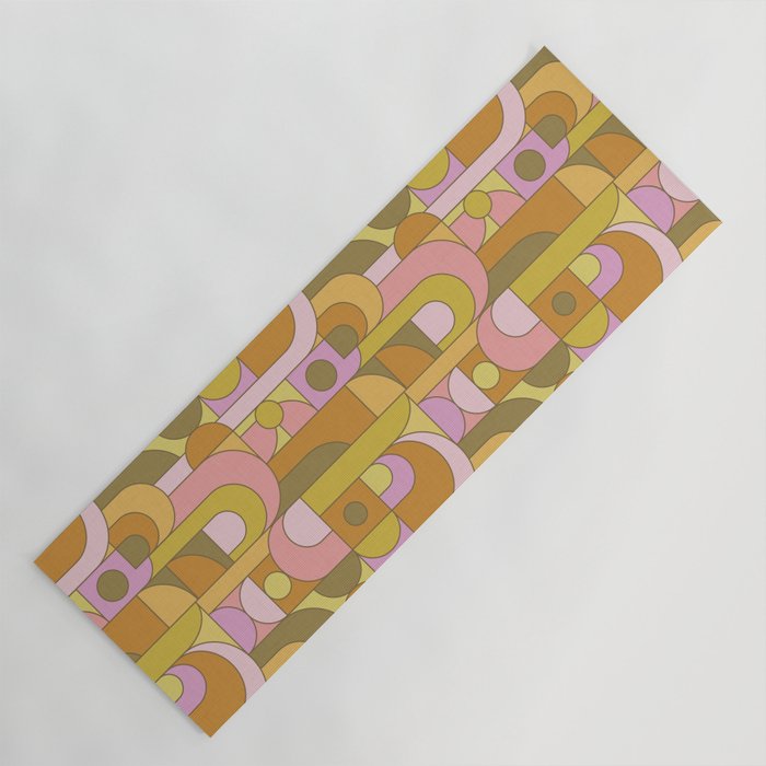 Abstract Bauhaus Shapes pink gold and olive green Yoga Mat Gallery Image 1