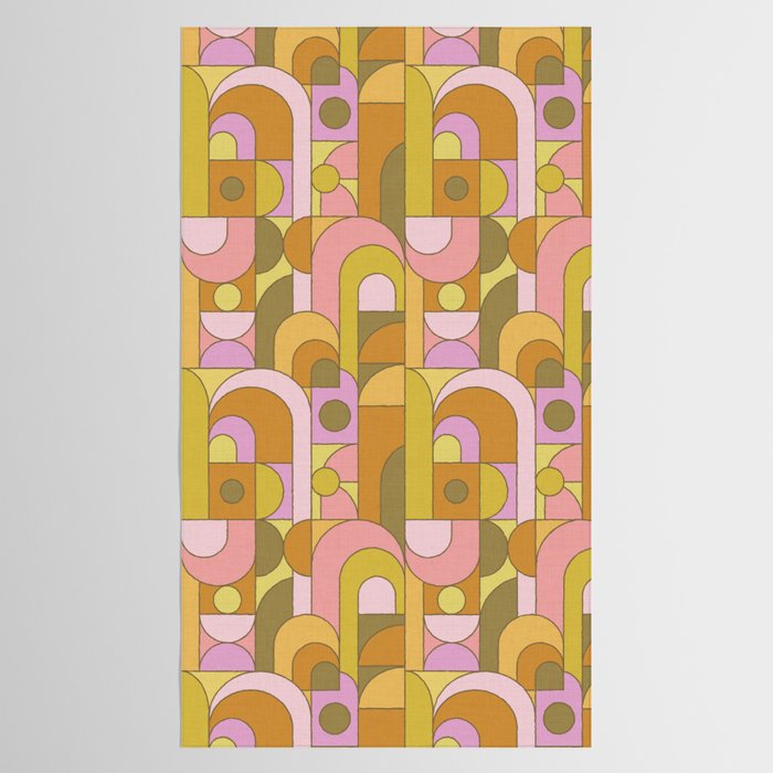 Abstract Bauhaus Shapes pink gold and olive green Tablecloth Gallery Image 2