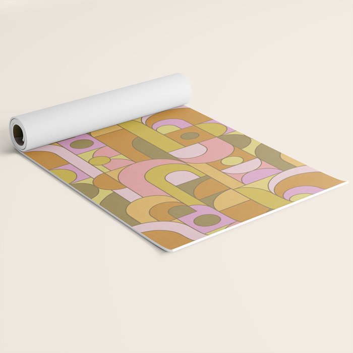 Abstract Bauhaus Shapes pink gold and olive green Yoga Mat Gallery Image 2