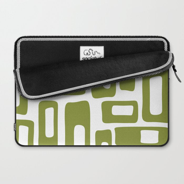 Retro Mid Century Modern Abstract Pattern 336 Olive Green Laptop Sleeve Gallery Image 2