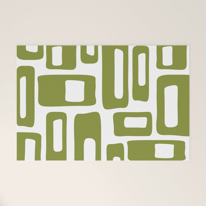 Retro Mid Century Modern Abstract Pattern 336 Olive Green Welcome Mat Gallery Image 1
