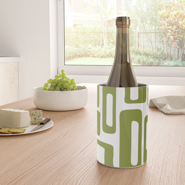 Retro Mid Century Modern Abstract Pattern 336 Olive Green Wine Chiller Gallery Image 4