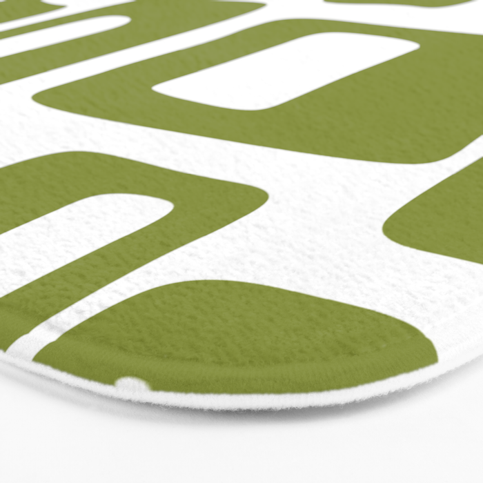 Retro Mid Century Modern Abstract Pattern 336 Olive Green Bath Mat Gallery Image 3