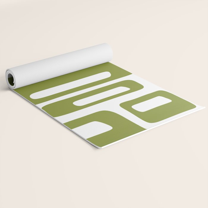 Retro Mid Century Modern Abstract Pattern 336 Olive Green Yoga Mat Gallery Image 2