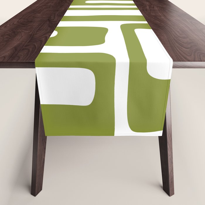 Retro Mid Century Modern Abstract Pattern 336 Olive Green Table Runner Gallery Image 1