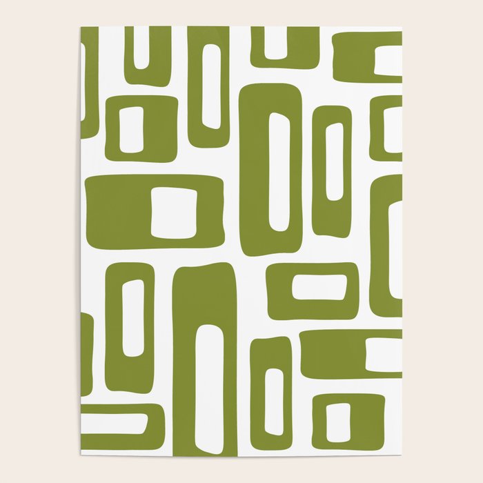 Retro Mid Century Modern Abstract Pattern 336 Olive Green Poster Gallery Image 1