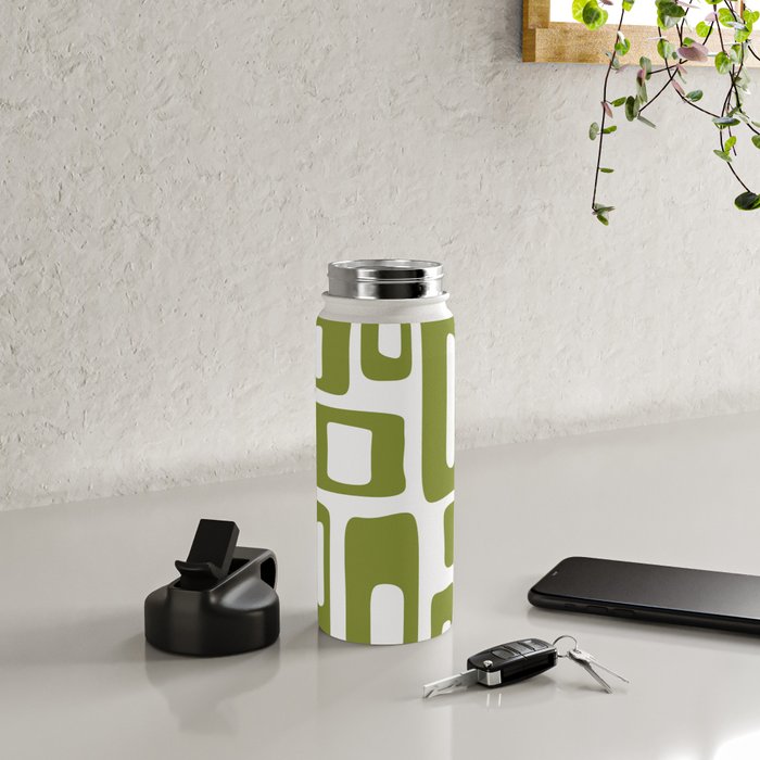 Retro Mid Century Modern Abstract Pattern 336 Olive Green Water Bottle Gallery Image 4