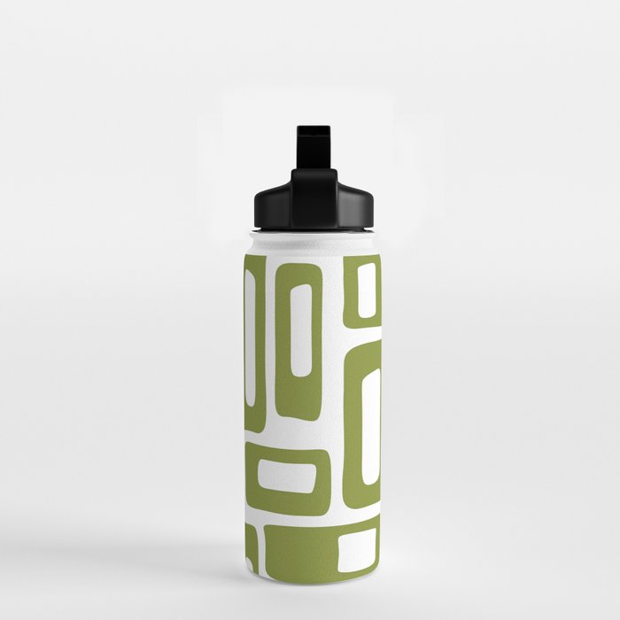 Retro Mid Century Modern Abstract Pattern 336 Olive Green Water Bottle Gallery Image 2