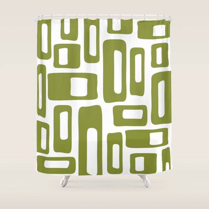 Retro Mid Century Modern Abstract Pattern 336 Olive Green Shower Curtain Gallery Image 1