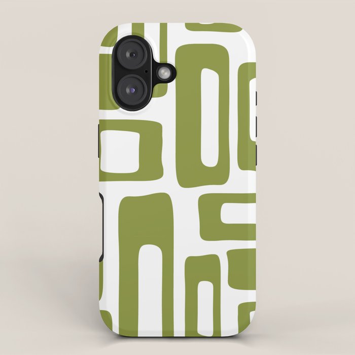 Retro Mid Century Modern Abstract Pattern 336 Olive Green iPhone Case Gallery Image 1